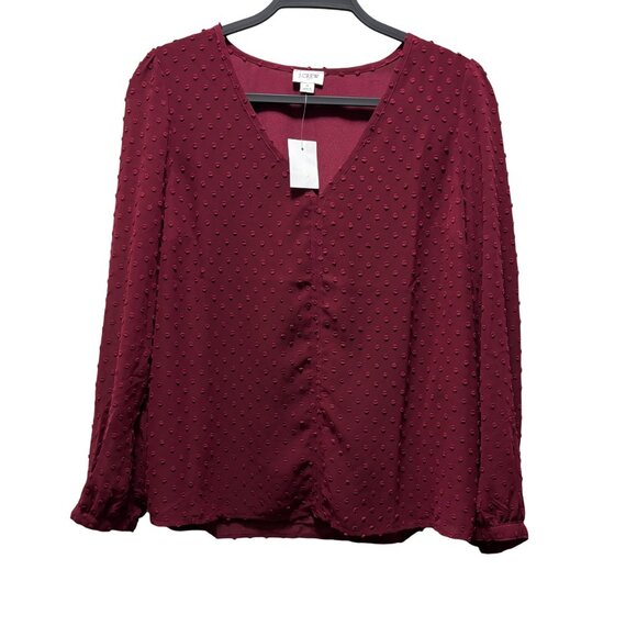 J.Crew V Neck Clip-Dot Blouse Size S In Vintage Burgundy Womens - Picture 5 of 8